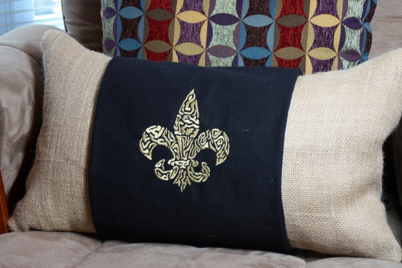 New Orleans Saints Louisiana Decor Burlap Pillow Black and