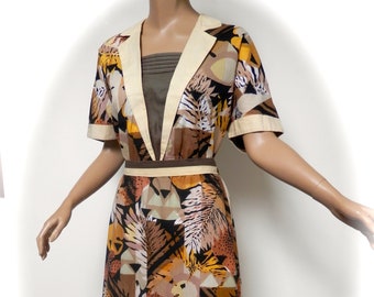 vintage 80s dress 40s style landgirl safari look 1980s 14 / 16 uk m l / l
