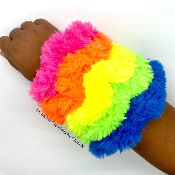 Neon faux fur scrunchie, Faux fur hair tie, Tween hair accessories, Girls hair ties, 80’s accessories, Rainbow scrunchies