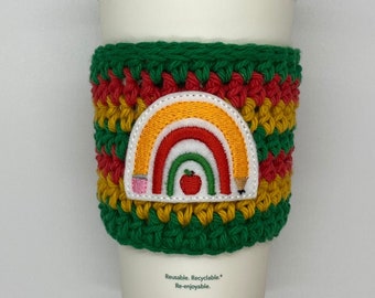 Teacher cup cozy, Coffee sleeve for teachers, Pencil cup cozy, school cup cozy, crochet cup cozy, crochet coffee sleeve, teacher gifts
