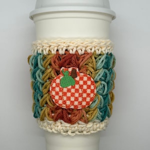 Pumpkin cup cozy, Checkered pumpkin, Pumpkin Spice, pumpkin cup sleeve, Crochet cozy, coffee gift, Starbucks