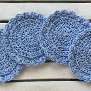 Cornflower blue coaster set, Round coasters, Crochet coaster set, Modern coasters, Boho coasters, Handmade home decor