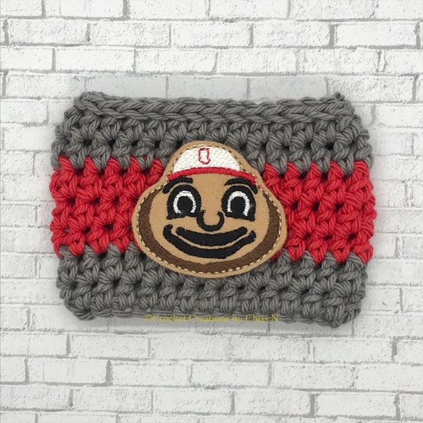 OSU cup cozy, Ohio State, Brutus Buckeye, Crochet coffee cozy, OSU coffee sleeve, Ohio State cup sleeve, OSU gift, Ohio State gift, Buckeyes