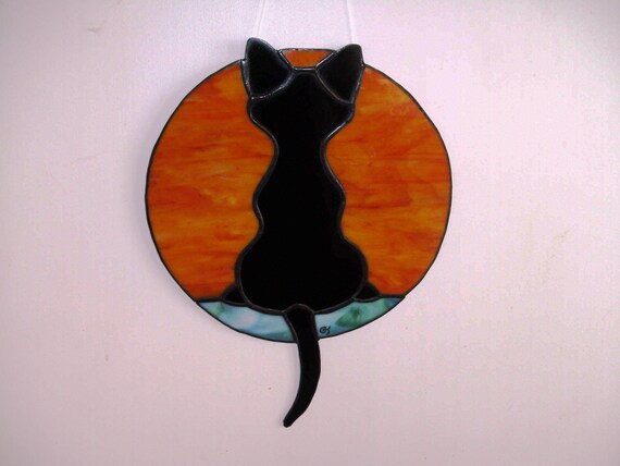 Vitrail Tiffany Chat Noir Etsy