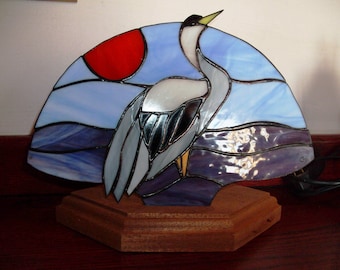 Stained glass fan lamp Heron