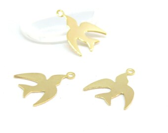 hf16226g pax 10 pendentifs breloques oiseau, hirondelle dore 14 mm en acier inoxydable 304 pour bijoux raffines