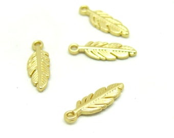 HS31710 PAX 6 pendentifs breloque plumes 15mm metal plaque OR 18KT