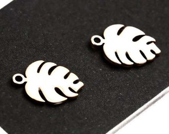 Ps11669588 Pax 4 Sequins Emailles Feuille Montserrat 13mm Blanc sur Une Base en Cuivre Dore