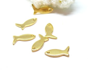 h11l18705g pax 6 pendentifs poisson 12mm en acier inoxydable finition dore