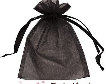 PS110221712 PAX 20 pochettes organza Noire  80 par 100mm pour bijoux , baptême, mariage