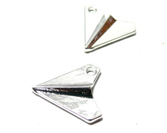 S1182370 PAX 10 pendentifs, breloque AVION Origami métal couleur Argent Vif