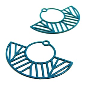 PS11879304 – Set of 4 or 10 Art Deco Half Circle Filigree Stamps 23x30mm – Duck Blue Metal