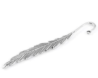 h11q06148as pax 4 bookmarks stem feathers 11.5cm metal antique silver color