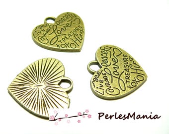 10 pendentifs Coeur à message Bronze 2Y2313 breloques pour création de bijoux