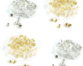 PAX 1 box of 100 tube and plastic push tips for Golden Color Chip Earring 171110140845F or Silver 171110140845FB