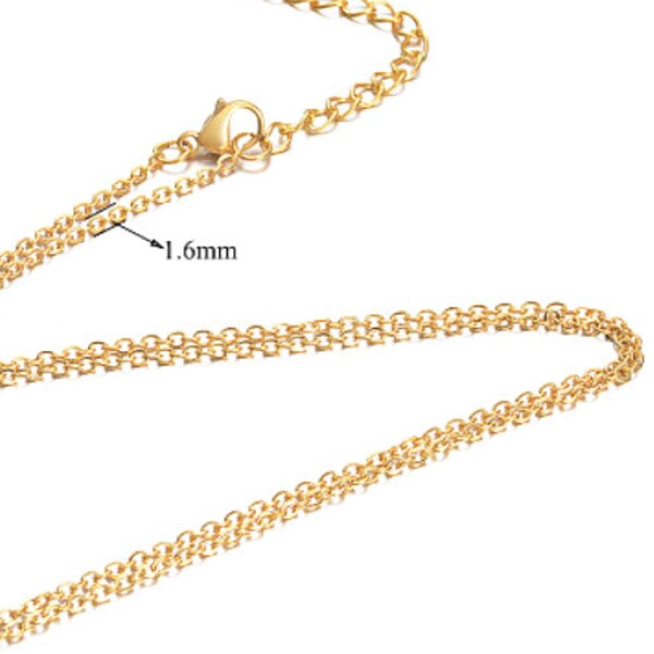 H11T040PJ20560 PAX 1 long necklace 60 cm, extra fine Jaseron mesh 1.6 mm, 304 Stainless Steel Gold Plating with extension chain