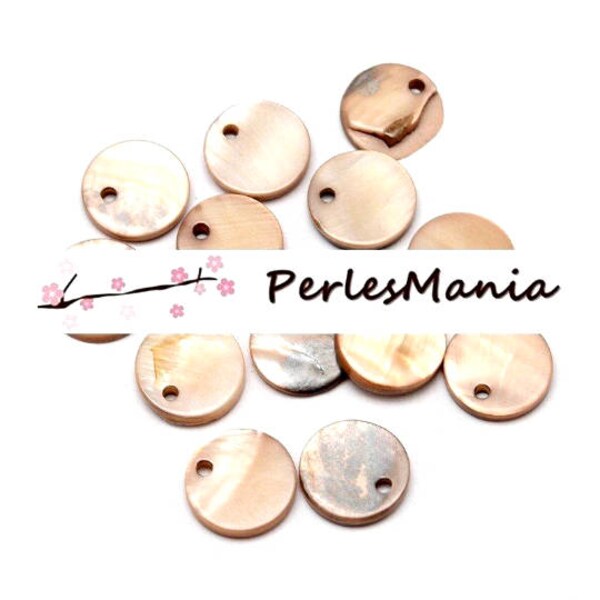 20 perles pendentifs NACRES PASTILLES 11mm BEIGE H313C