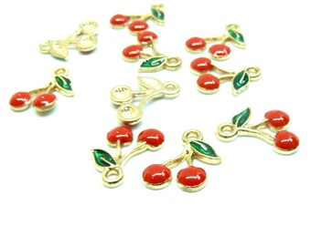 H11S121066 PAX 10 Cherry Pendants in enameled resin 13mm in Metal Gold finish