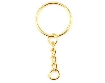 PS11684241 PAX 20 Keyrings, 25mm Gold-colored metal keyrings with chain