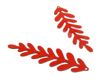 ps11879319 pax 4 estampes - pendentif filigrane feuille 16 par 51mm - metal finition rouge