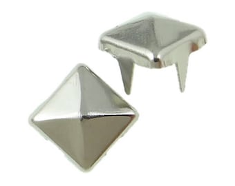 PAX 100 Stud rivet 6mm square pyramid 4 claw silver plate
