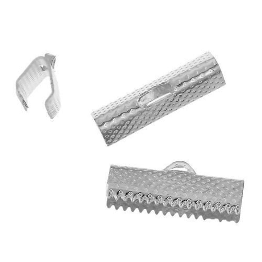 S11129732 Set of 10 Ribbon Clamp Clips 20mm SILVER PLATINUM Tips, Wire ...