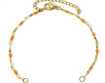 PS11916964 PAX 1 Adjustable Bracelet with extension chain, 2.5mm fancy mesh with ORANGE enameled resin, 304 Stainless Steel Gold