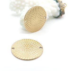 H11C06604G – Set of 1 or 2 Textured Circle Connector Pendants 20 mm – 304 Stainless Steel with 18K Gold Plating, Ionic
