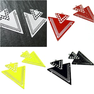 Lot 4 Geometry double TRIANGLE pendant prints of 40mm 4 COLORIS of your choice image 1