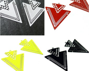 Lot 4 Estampes pendentif Geometrique Double TRIANGLE de 40mm 4 COLORIS au choix