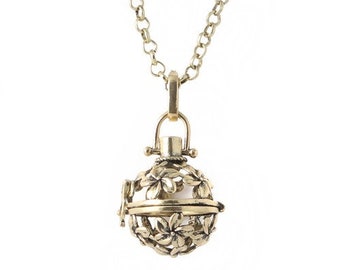 PS11145710 PAX 1 long necklace 80cm Multi Flower Pregnancy Bola Cage Pendant 16 mm copper Bronze color