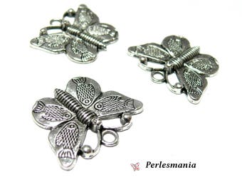 Fournitures loisirs créatifs: 10 magnifiques pendentifs papillon  ref 163 viel argent