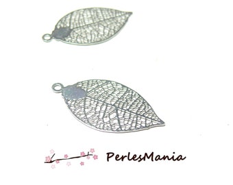 4 Estampes pendentif filigrane Feuille Argent Vif de 25 mm A2592