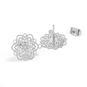 PS11878037 PAX 2 oder 4 Ohrringe, Ohrstecker, Mandala 17 mm, Filigran, 304 EDELSTAHL und Butterfly-Drücker in Silber-Finish