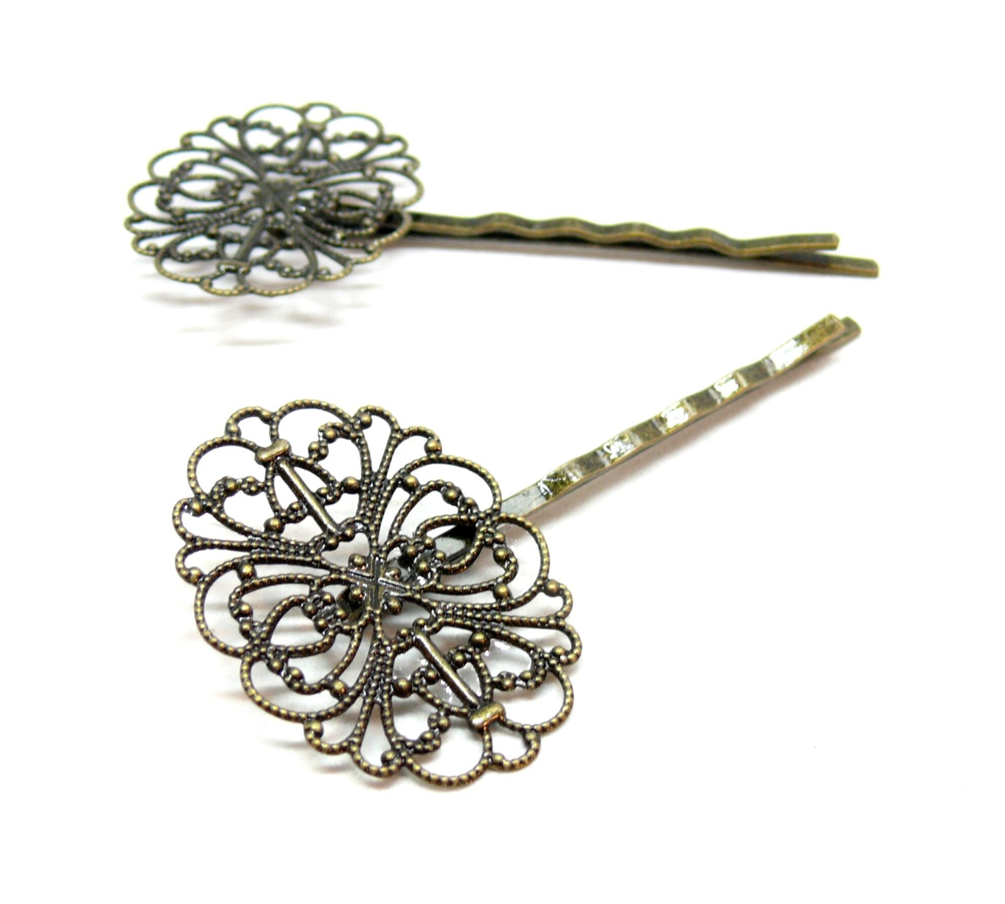 REF 63 – Set of 4 or 10 Oval Lace Barrette Holders – Bronze Color Metal