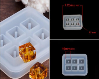 MOULE en SILICONE 6 CUBES 12 mm ou 16 mm utilisation Fimo, résine