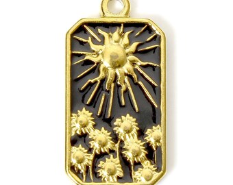 PS110926626 PAX 1 Sunflower Fields Pendant BLACK enamelled resin 26mm, Stainless Steel finish, Gilded with 18K fine gold