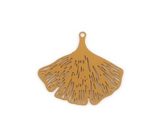 PS110239223 PAX 5 Estampes pendentifs Feuille Ginkgo Biloba Filigrane 25mm métal couleur moutarde