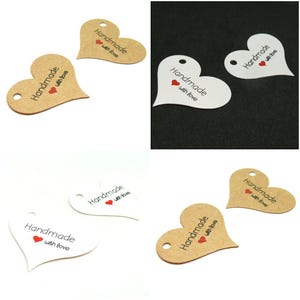 HP1B03. PAX 25 Labels, Cadeaubon, Presentatiekaart Handgemaakt met Liefde Hartvorm verschillende kleuren