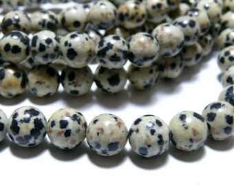 H115158 1fil de 24 perles jaspe dalmatien 8mm