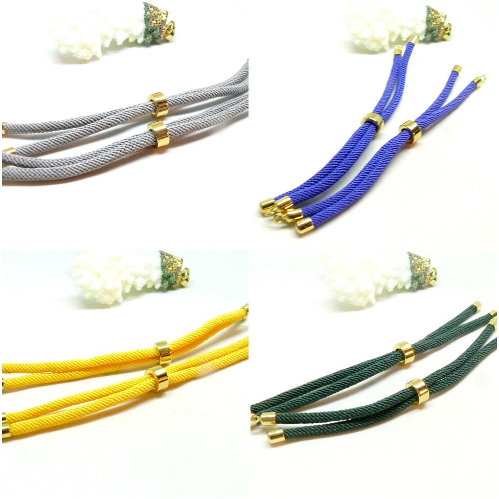H11M025- Lot 1-2 adjustable nylon cord bracelet holder with brass hook in different colors
