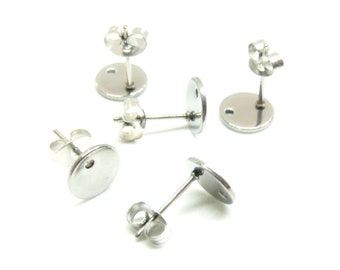 H11R06335 PAX 6 Earrings, stud, chip with 8mm Hole Stainless Steel Platinum Silver color sold with stainless steel tips