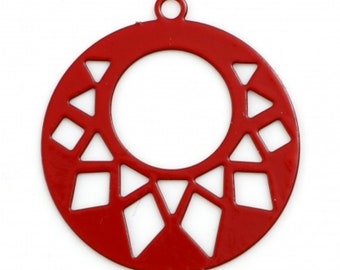 PS11759845 PAX 10 Prints, pendant, watermark connector, Art Deco Circle 20 mm, red color