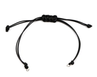 h11t01001p pax 4 bracelets reglable en corde noire 0.8 mm - anneaux argente