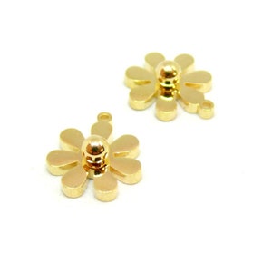 HS10726B Set di 2 ciondoli a forma di fiore, 9,5 mm, acciaio inossidabile 304 3D, colore oro, placcatura ionica
