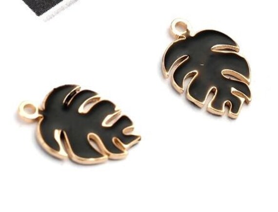 Ps11669589 Pax 4 Sequins Emailles Feuille Montserrat 13mm Noir sur Une Base en Cuivre Dore