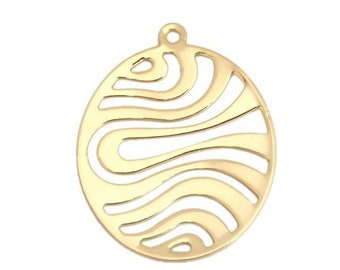 PS110143569 PAX de 4 Estampes, pendentif, filigrane médaillon style Vague Art Déco 22 par 18mm Cuivre Doré 18KT