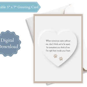 Tarjeta de condolencia por pérdida de mascotas - Tarjeta de 5 x 7 pulgadas - En blanco - Descarga digital instantánea - Imprimir desde casa, amigo, perro, gato, muerte, dentro de su corazón