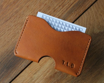 Personalised slim leather card wallet, hand made