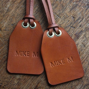 Personalised Luggage Tag, handmade from vegetable tanned leather image 1